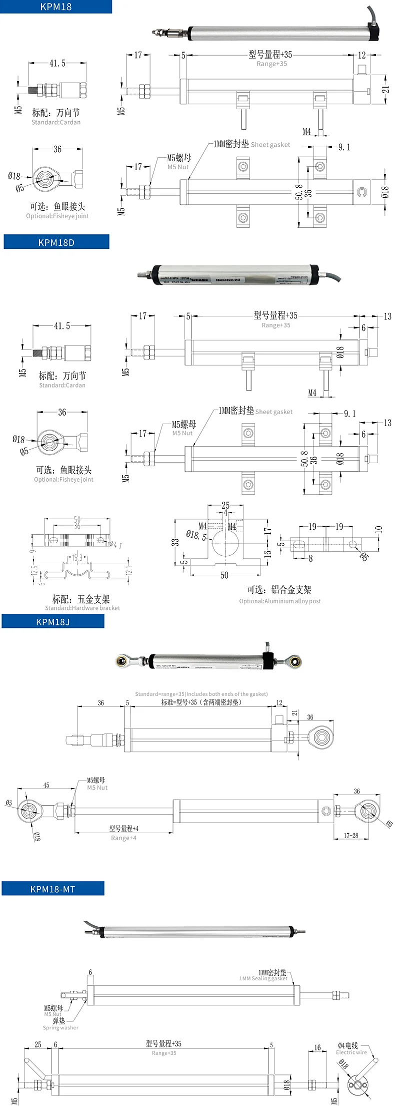 KPM18小型铰接式电阻尺