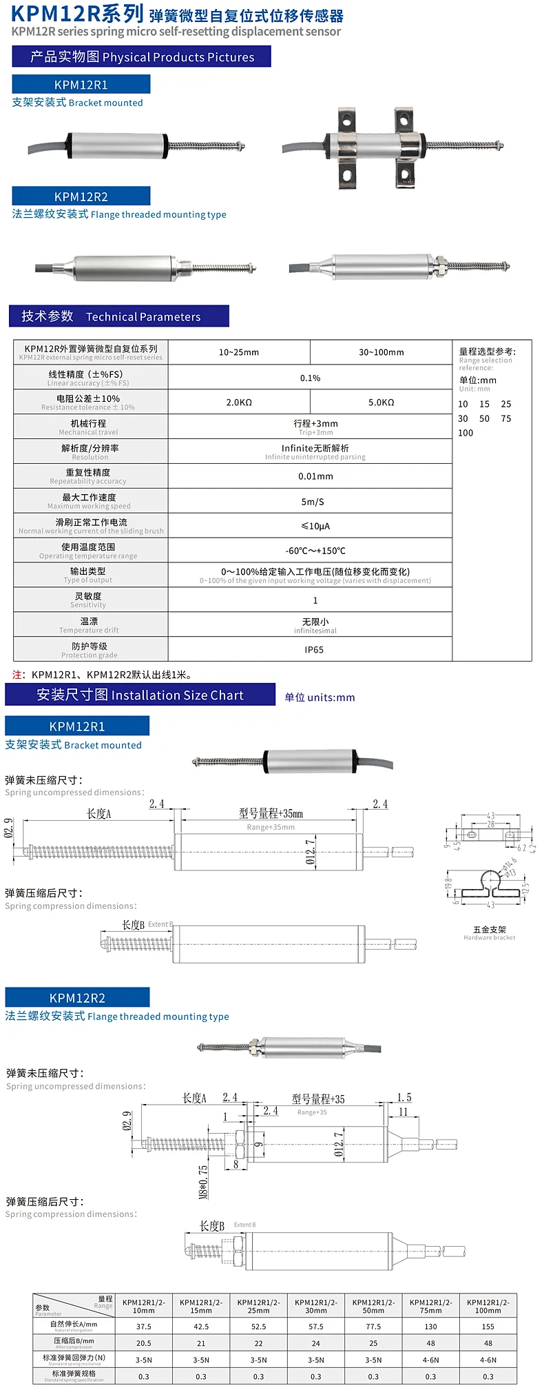 KPM12R1/KPM12R2自复位式电阻尺