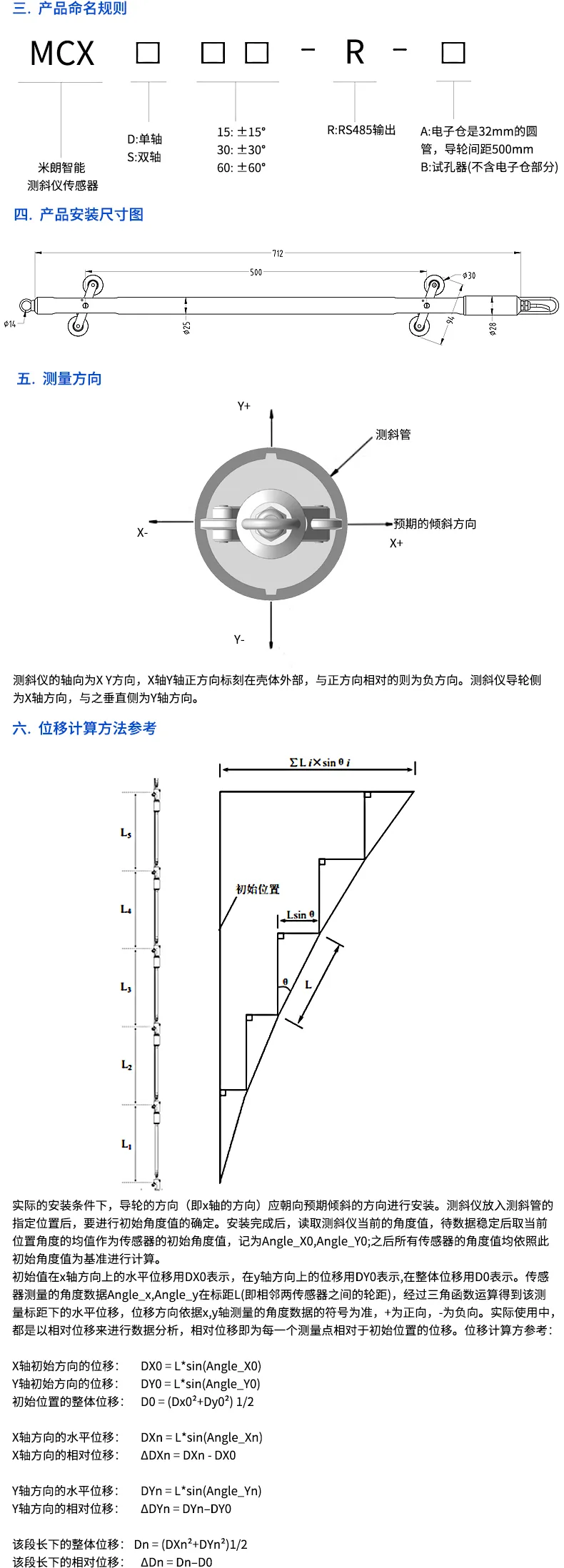 二. 固定式测斜传感器/智能测斜仪产品技术参数