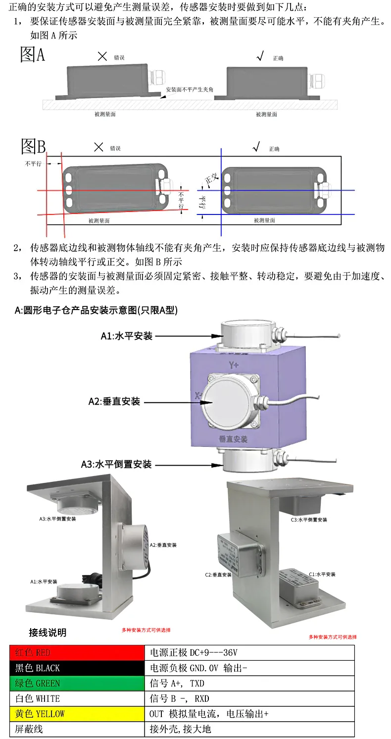 三、倾角仪的安装方法与接线方式